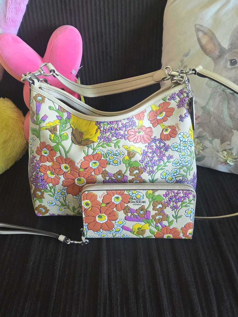 Coach Floral GARDEN  LAUREL Shoulder Bag and Full Accordian Zip Wallet